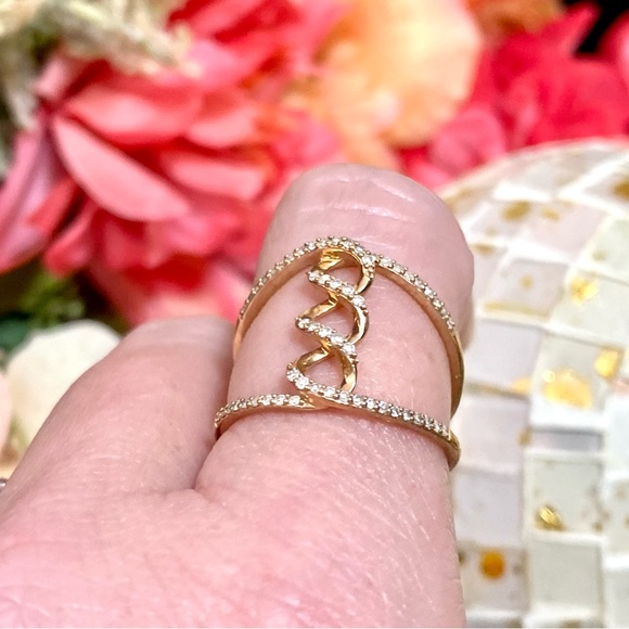 10k Yellow Gold 0.50 Carat Diamond Infinity Twist Double Row Open Band Ring - Picture 7 of 14